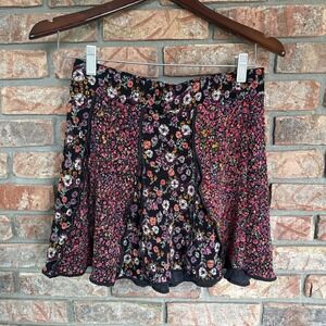 Zara Patchwork Mini Skirt Floral Boho Grunge Size Medium Black Pink Cottage Core